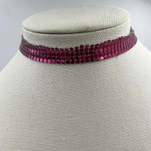 Pink Silver Ombre Metallic Choker Y2K Barbiecore Cherrycore Bratzdoll Style - Picture 1 of 4